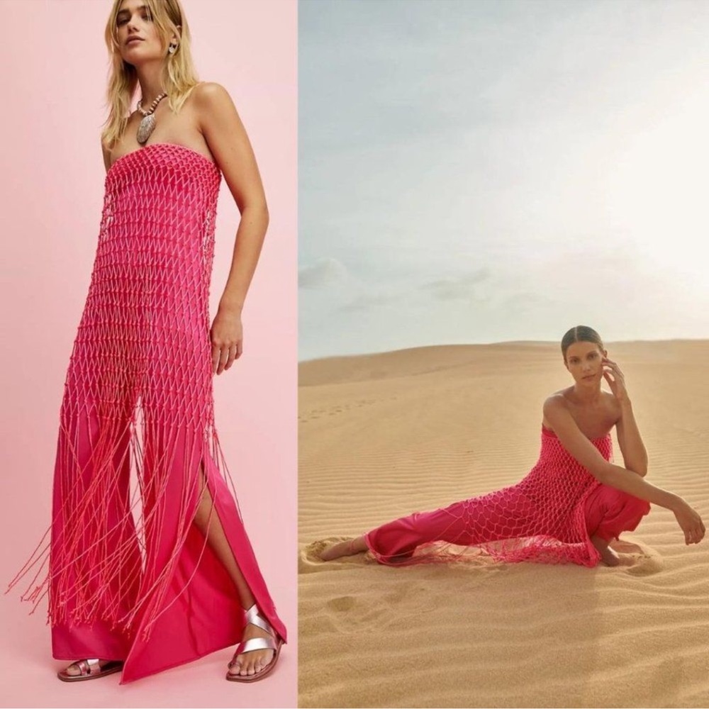 BAOBAB Indira Fishnet Satin Jumpsuit in Hot pink